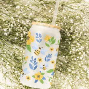 Szklanka 550 ml z bambusowym wieczkiem "Golden Bloom Bee"