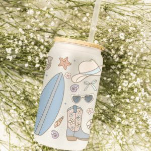 Szklanka 550 ml z bambusowym wieczkiem "Cowboy Summer"