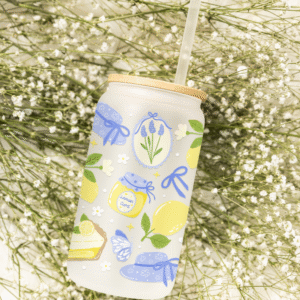 Szklanka 550 ml z bambusowym wieczkiem "Cottagecore Lemon"