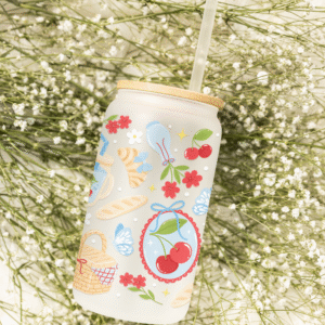 Szklanka 550 ml z bambusowym wieczkiem "Cottagecore Picnic"